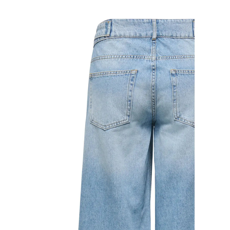 Vue arrière de only Jean en coton bleu clair à jambes larges pour femme, coupe décontractée et poches arrière classiques