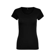 Only T-shirt noir à manches courtes et col rond en coton pour femme, offrant une coupe décontractée et confortable