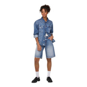 Only womens blue denim jacket with rolled-up sleeves and front pockets made from organic cotton fabric