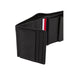 Open black leather wallet from Tommy Hilfiger with multiple card slots and cash compartment