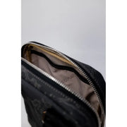 Open black patterned bag showcasing the Black Patterned World Map Crossbody Bag design