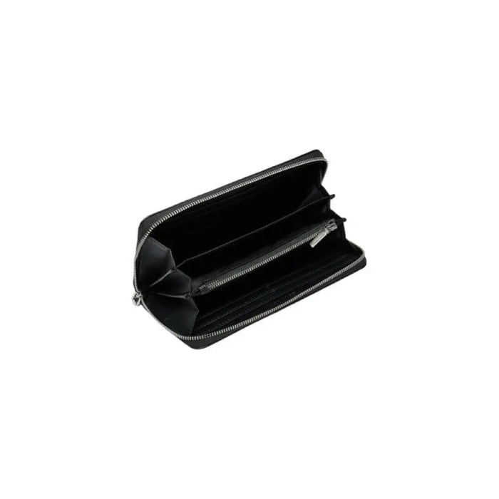Open black wallet from Calvin Klein showcasing interior features