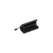 Open black leather zipper wallet from Tommy Hilfiger displaying interior compartments