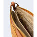Open brown leather handbag with map pattern for stylish organization