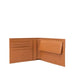 Open brown leather wallet featuring a detailed map design for stylish organization