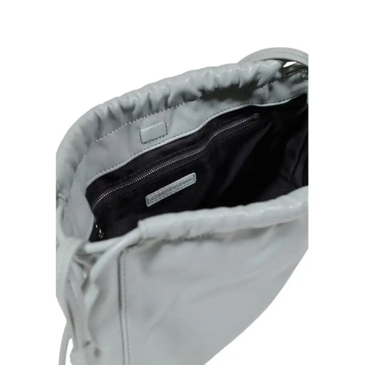 Open gray drawstring bag from Light Gray Drawstring Purse and Shoulder Bag collection