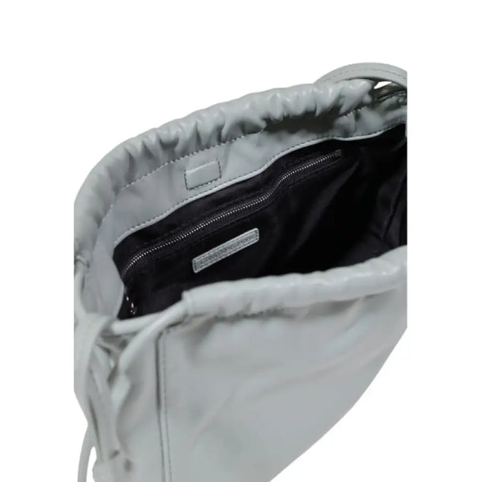 Open gray drawstring bag from Light Gray Drawstring Purse and Shoulder Bag collection