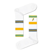 Pair of white striped socks featuring a stylish design for comfortable wear