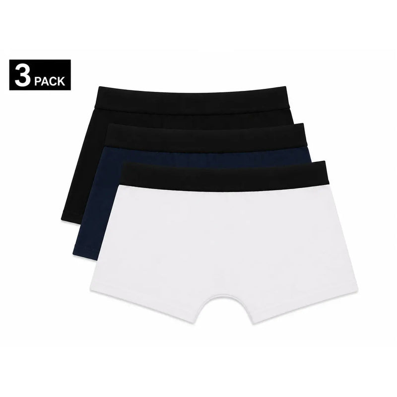 Three-pack of palm angels men boxer briefs in white navy and black cotton elastane with solid elastic waistbands