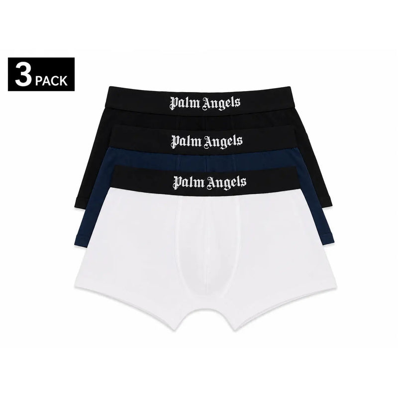 Set of three palm angels men boxer briefs in black navy blue and white cotton elastane with signature waistbands