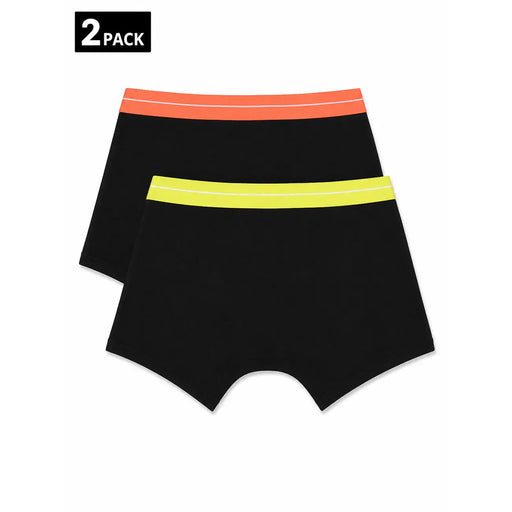 Lot de 2 boxers Palm Angels pour homme, en coton noir, avec ceinture orange vif et élastique à rayures jaune fluo
