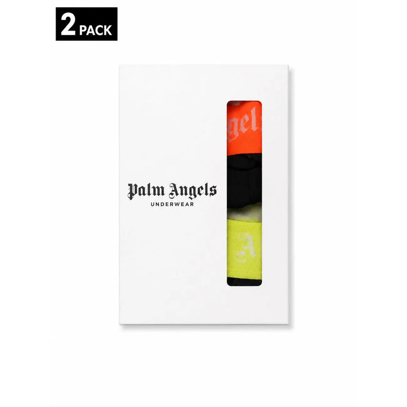 Palm angels men cotton underwear black elastic 2-pack boxer briefs in vibrant orange black and neon yellow with logo prints