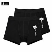 Black palm angels men cotton boxer briefs featuring white palm tree and brand logo embroidery on black fabric