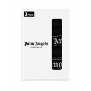 Black palm angels underwear 3-pack with bold white gothic waistband lettering made of blue cotton stretch fabric