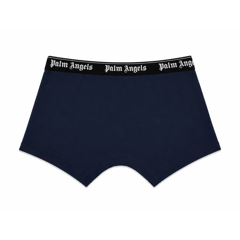Navy blue Palm Angels men underwear boxer briefs with black waistband and white logo in cotton stretch fabric