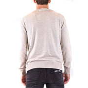 Pull en coton beige Paolo Pecora pour homme, avec poignets et ourlet côtelés, vue de face