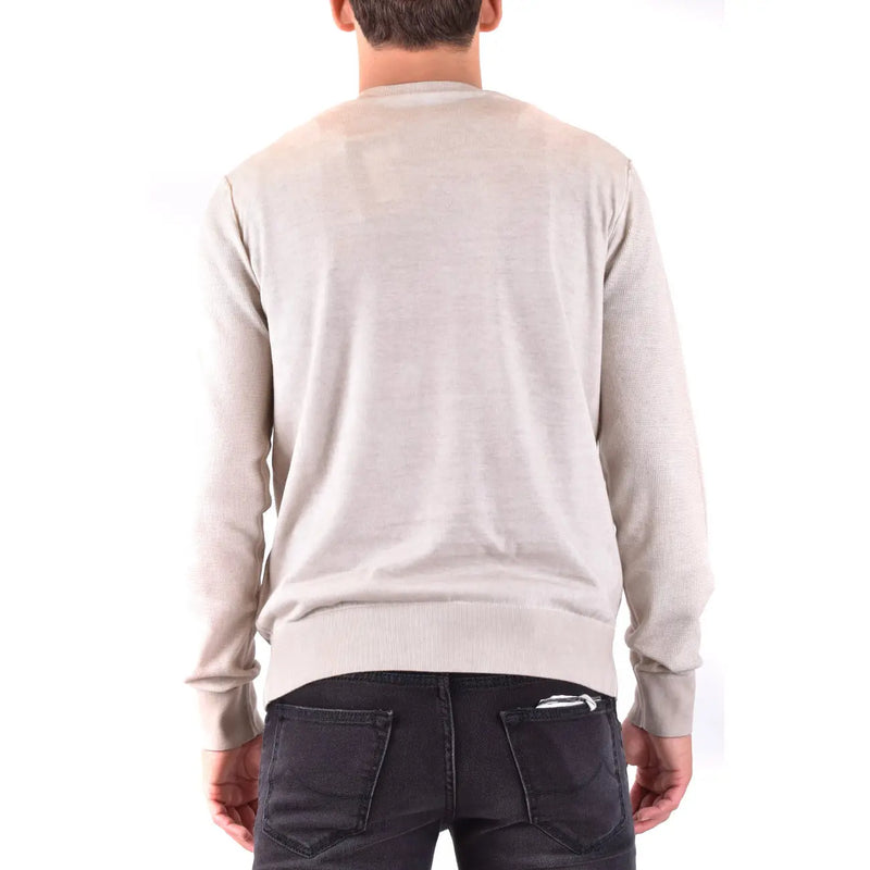 Pull en coton beige Paolo Pecora pour homme, avec poignets et ourlet côtelés, vue de face