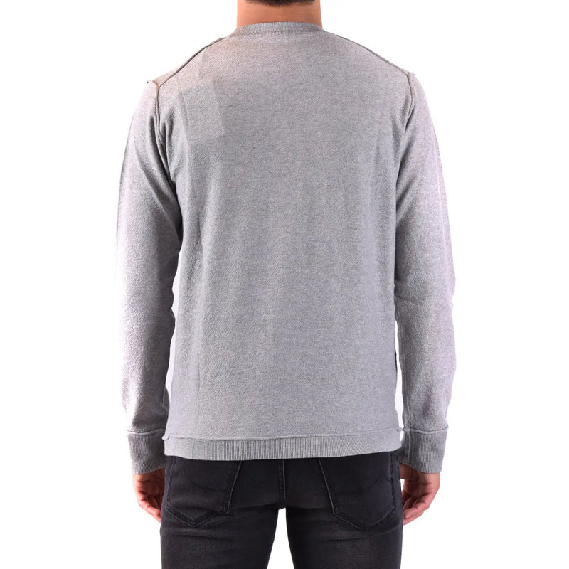 Pull en coton Paolo Pecora pour homme, gris chiné, poignets et ourlet côtelés, vue de face