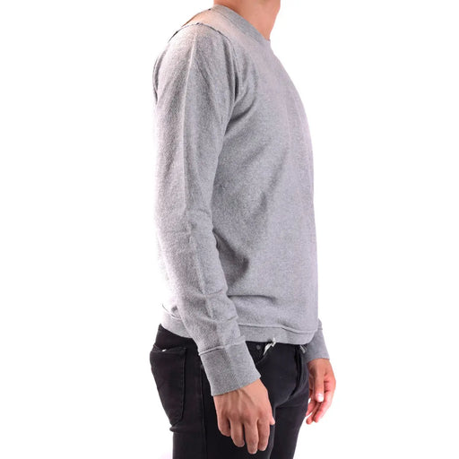 Pull en coton Paolo Pecora gris chiné avec poignets et ourlet côtelés, vue de face