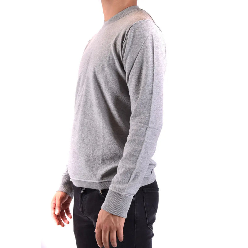 Pull en coton Paolo Pecora pour homme, gris chiné, poignets et ourlet côtelés, vue de face