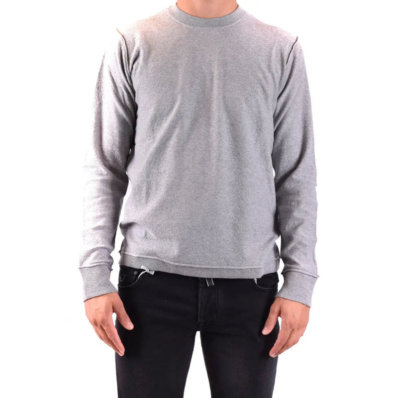 Pull en coton Paolo Pecora pour homme, gris chiné, poignets et ourlet côtelés, vue de face