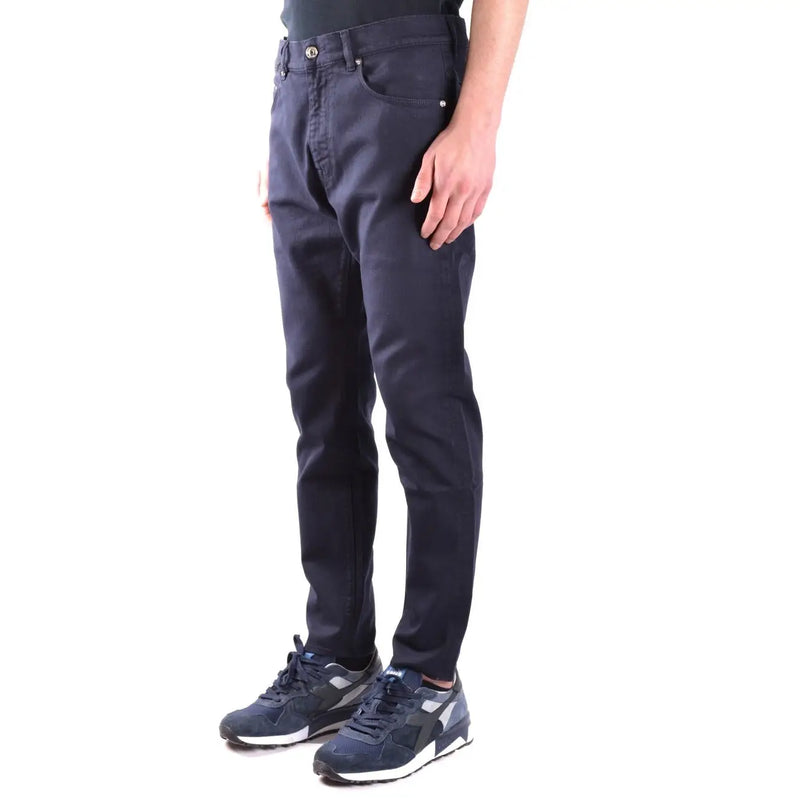 Jean slim stretch en coton bleu marine foncé Paolo Pecora pour homme, avec une coupe classique à cinq poches et des surpiqûres discrètes.