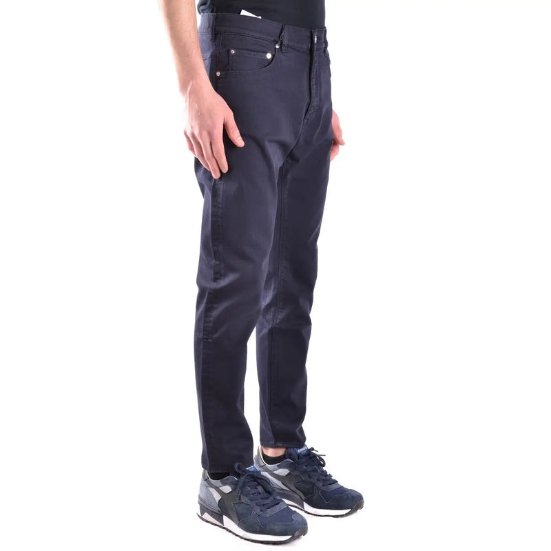 Pantalon en coton pour homme Paolo Pecora, jean slim en denim bleu marine stretch stretch bleu marine foncé, cinq poches et coutures discrètes.