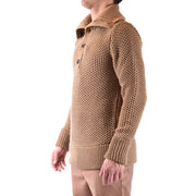 Paolo Pecora men knitwear camel wool textured sweater with collar and button closure for stylish warmth