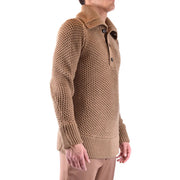 Paolo Pecora men knitwear camel wool turtleneck sweater with tan waffle texture and ribbed cuffs and hem