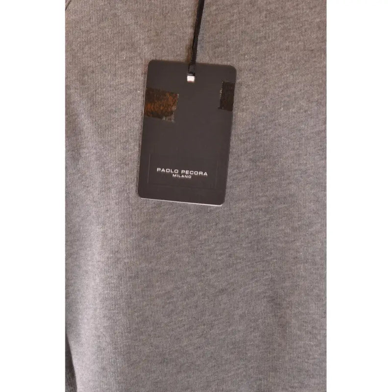 Sweat-shirt en coton chiné gris avec étiquette noire de la marque Paolo Pecora Milano, issu de la collection de tricots pour hommes de Paolo Pecora.