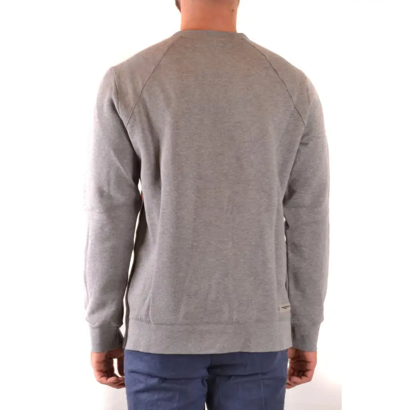 Sweat-shirt Paolo Pecora pour homme, en laine grise chinée à col rond et manches longues, orné de motifs géométriques géométriques, avec poignets et ourlet côtelés.
