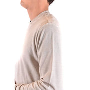 Pull en maille côtelée beige en coton, manches longues et col rond, issu de la collection de tricots pour hommes de Paolo Pecora