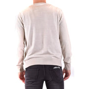 Pull beige à manches longues en maille côtelée, poignets et ourlet côtelés, de la collection de tricots pour hommes en coton blanc de Paolo Pecora