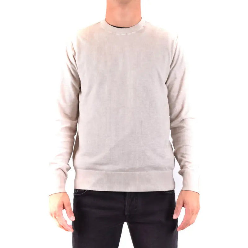 Pull Paolo Pecora pour homme, en maille beige clair côtelée, manches longues et col rond.