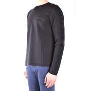 Pull en laine noire à col rond pour homme Paolo Pecora, manches longues et petit logo brodé sur la poitrine gauche