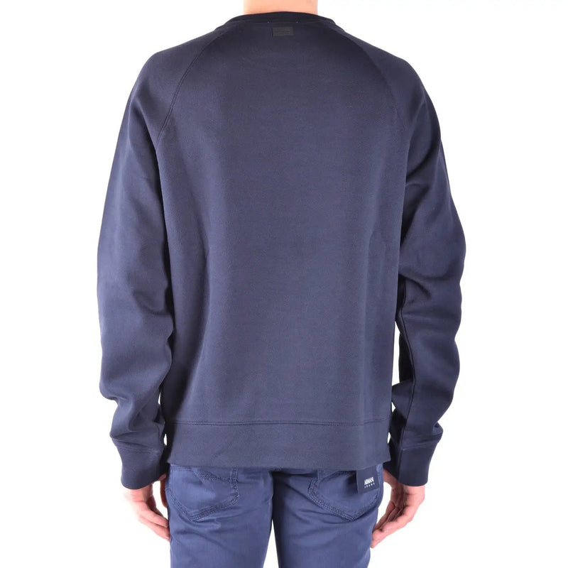 Paolo Pecora men sweatshirt dark navy blue cotton crewneck with ribbed cuffs hem and subtle shoulder seam detailing