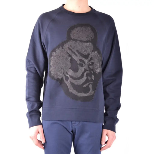 Sweat-shirt homme Paolo Pecora bleu marine en coton avec un motif brodé texturé gris foncé sur le devant