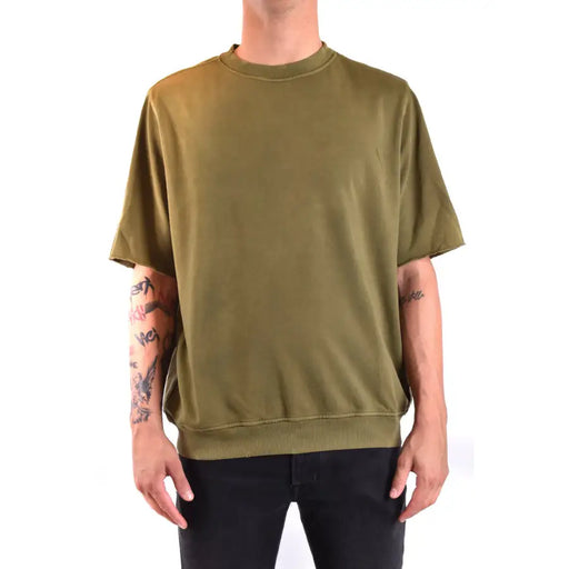 Paolo Pecora hommes t-shirt Sweat-shirt oversize vert olive à col rond, conçu pour un confort et un style décontractés
