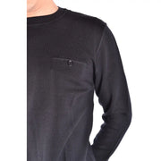 Pull en laine Paolo Pecora pour homme, noir, col rond côtelé et poche poitrine, vue de face