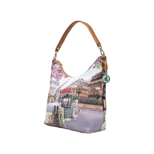 Paris-themed shoulder bag with brown strap for stylish and elegant accessory