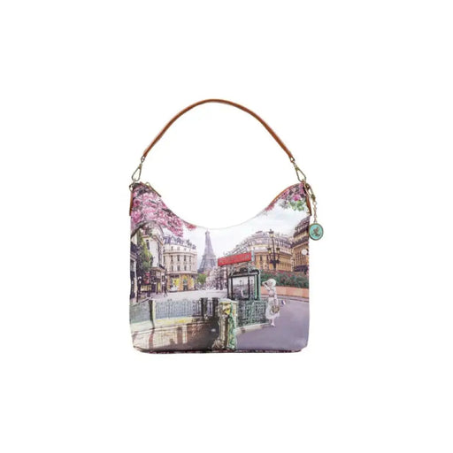 Paris-themed shoulder bag with brown strap, stylish accessory for fashion enthusiasts