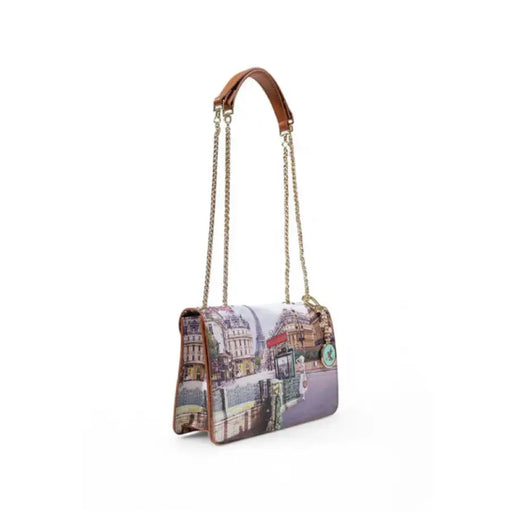 Paris-themed shoulder bag with chain strap featuring cherry blossom design
