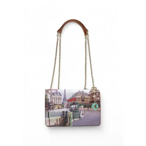 Paris-themed cherry blossom shoulder bag with chain straps for elegant style