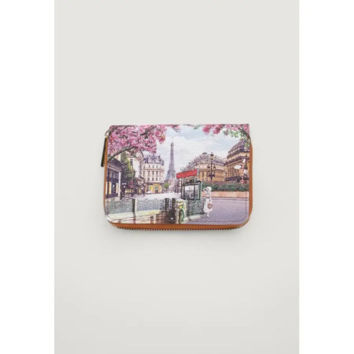 Paris-themed zippered wallet featuring iconic landmarks and elegant design elements