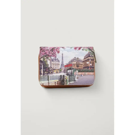 Paris themed zippered wallet with elegant design and vibrant cityscape artwork
