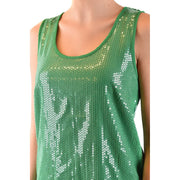 Débardeur en coton Parosh pour femme, coupe ajustée top Robe verte à sequins blancs à motifs abstraits et encolure ronde, taille S