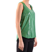 Débardeur Parosh pour femme, vert à paillettes, coupe ajustée, en coton. top avec encolure ronde et ourlet asymétrique, taille S