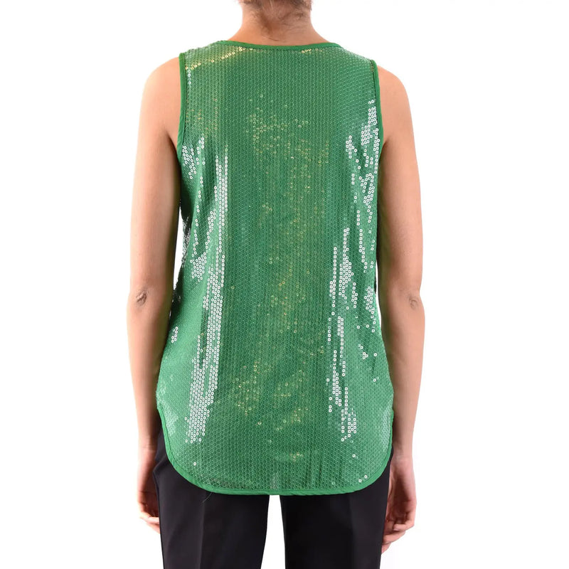 Débardeur en coton vert à paillettes sans manches et coupe ajustée top Robe Parosh pour femme, taille S, à col montant et ourlet évasé