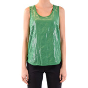 Parosh femmes tank top Débardeur en coton vert à sequins, coupe ajustée. top avec un décolleté rond et un design sans manches