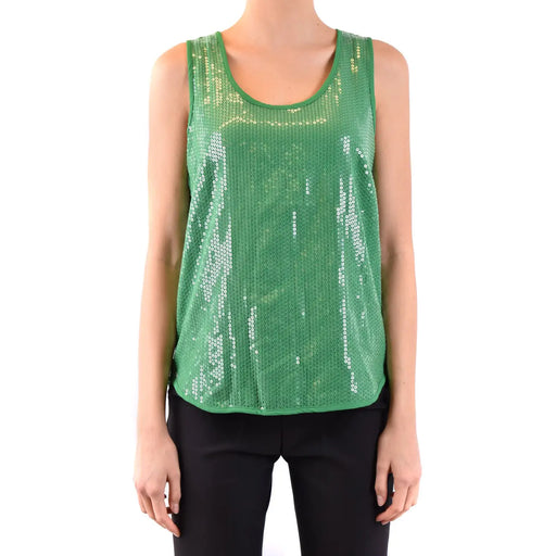 Parosh femmes tank top Débardeur en coton vert à sequins, coupe ajustée. top avec un décolleté rond et un design sans manches
